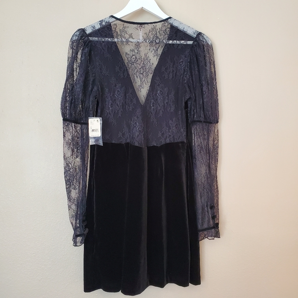 Free People Midnight Hour Black Lace Velvet Mini Dress Size S - Picture 4 of 9